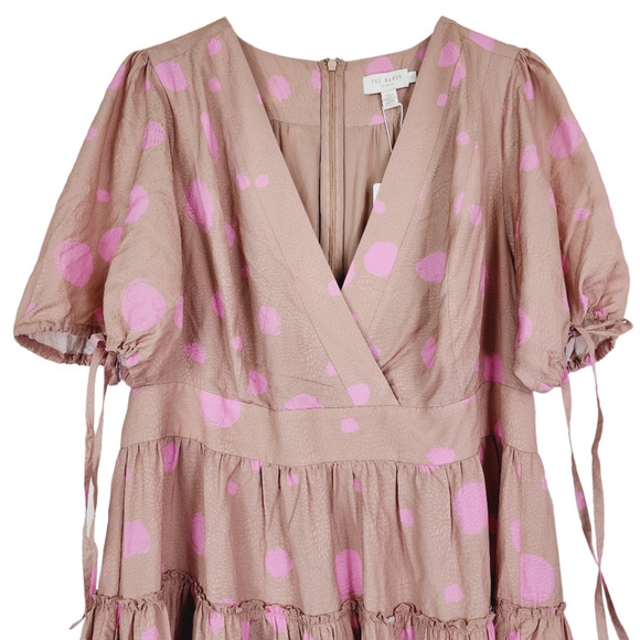 TED BAKER Stefina Dot Print Tiered Ruffle Minidress Size 14 New Pink Fit & Flare - Picture 4 of 14